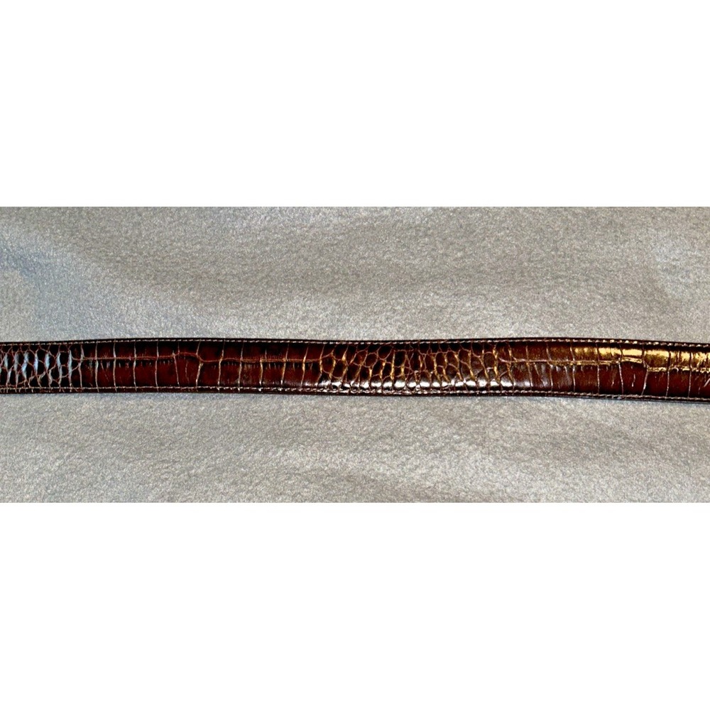 Vtg Brighton Leather Belt 40078 Silver Tone Brass Buckle Dark Brown Ornate - Picture 5 of 10